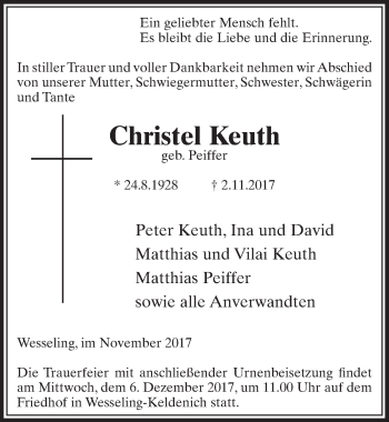 Anzeige von Christel Keuth von  Schlossbote/Werbekurier 