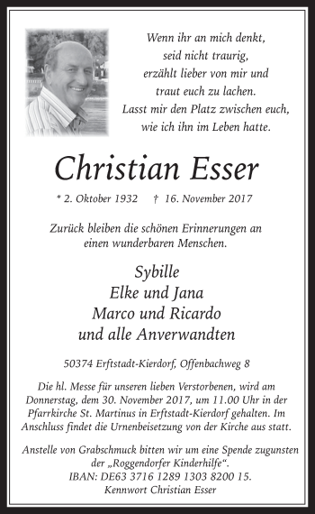 Anzeige von Christian Esser von  Werbepost 