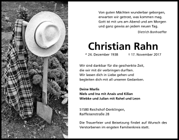 Anzeige von Christian Rahn von Kölner Stadt-Anzeiger / Kölnische Rundschau / Express