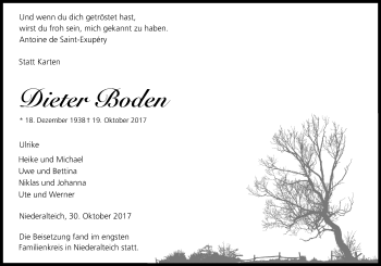 Anzeige von Dieter Boden von Kölner Stadt-Anzeiger / Kölnische Rundschau / Express