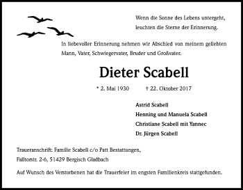 Anzeige von Dieter Scabell von Kölner Stadt-Anzeiger / Kölnische Rundschau / Express
