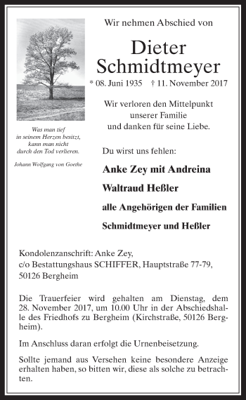 Anzeige von Dieter Schmidtmeyer von  Werbepost 