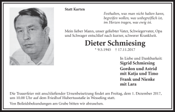 Anzeige von Dieter Schmiesing von  Schlossbote/Werbekurier 