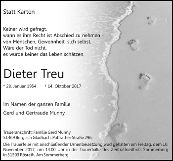Anzeige von Dieter Treu von  Bergisches Handelsblatt 