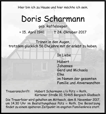 Anzeige von Doris Scharmann von Kölner Stadt-Anzeiger / Kölnische Rundschau / Express