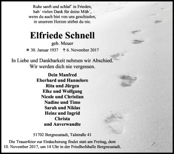 Anzeige von Elfriede Schnell von Kölner Stadt-Anzeiger / Kölnische Rundschau / Express