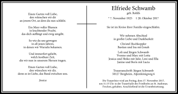 Anzeige von Elfriede Schwamb von Kölner Stadt-Anzeiger / Kölnische Rundschau / Express