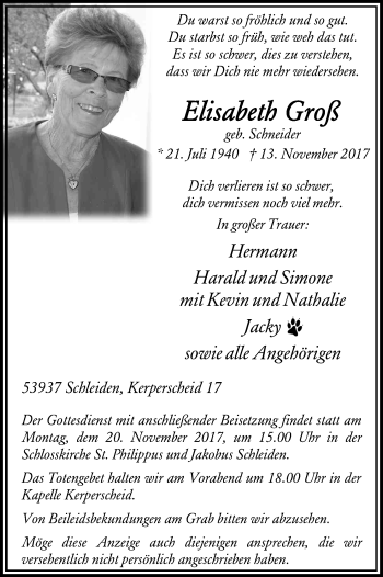 Anzeige von Elisabeth Groß von Kölner Stadt-Anzeiger / Kölnische Rundschau / Express
