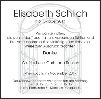 Anzeige von Elisabeth Schlich von  Schaufenster/Blickpunkt 