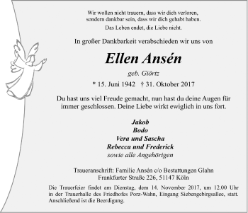 Anzeige von Ellen Ansen von  Kölner Wochenspiegel 