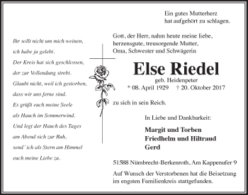 Anzeige von Else Riedel von  Lokalanzeiger 