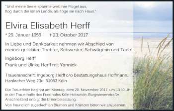 Anzeige von Elvira Elisabeth Herff von Kölner Stadt-Anzeiger / Kölnische Rundschau / Express
