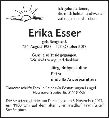 Anzeige von Erika Esser 