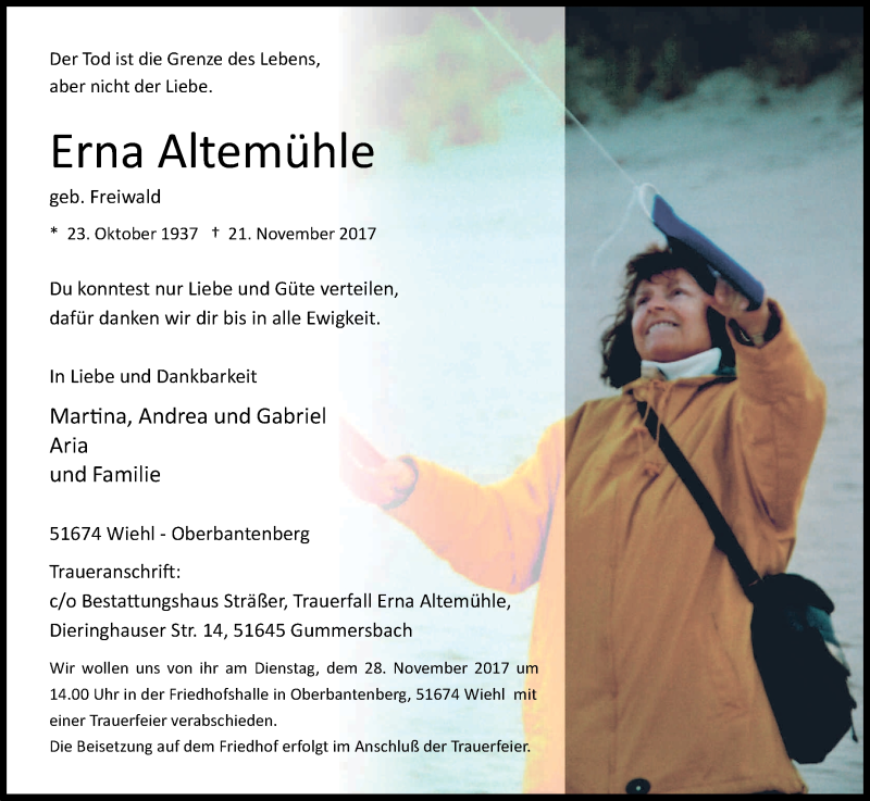  Traueranzeige für Erna Altenmühle vom 25.11.2017 aus Kölner Stadt-Anzeiger / Kölnische Rundschau / Express