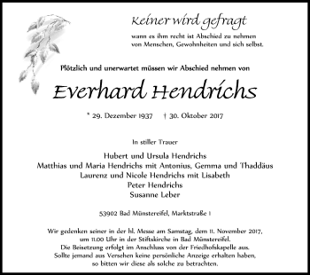 Anzeige von Everhard Hendrichs von Kölner Stadt-Anzeiger / Kölnische Rundschau / Express