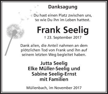 Anzeige von Frank Seelig von  Anzeigen Echo 