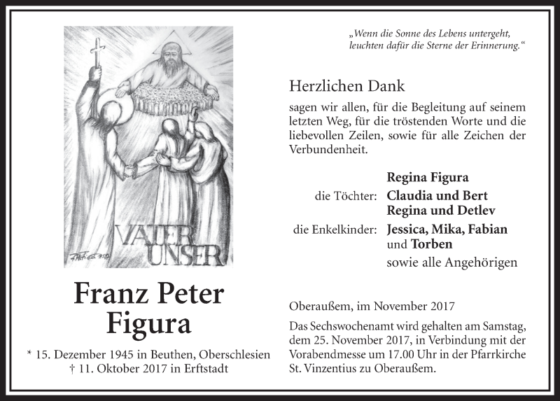  Traueranzeige für Franz Peter Figura vom 18.11.2017 aus  Sonntags-Post 