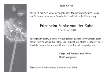 Anzeige von Friedhelm Funke von der Ruhr von  Anzeigen Echo 