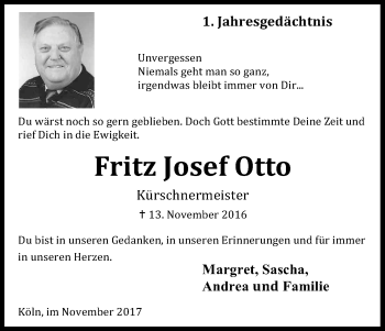 Anzeige von Fritz Josef Otto von Kölner Stadt-Anzeiger / Kölnische Rundschau / Express