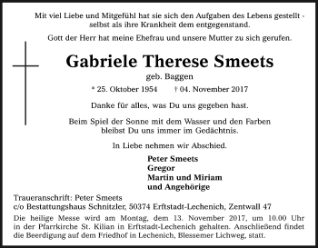 Anzeige von Gabriele Therese Smeets von Kölner Stadt-Anzeiger / Kölnische Rundschau / Express