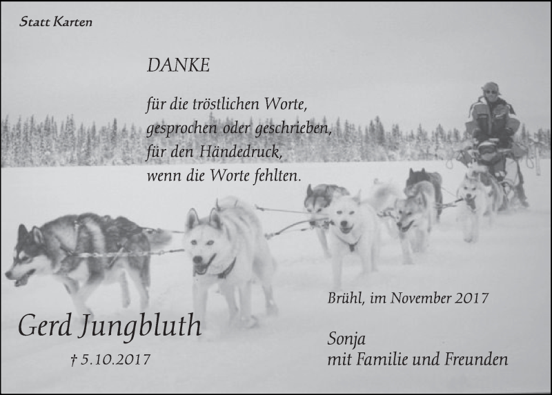  Traueranzeige für Gerd Jungbluth vom 22.11.2017 aus  Schlossbote/Werbekurier 