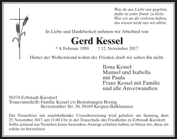 Anzeige von Gerd Kessel von  Werbepost 