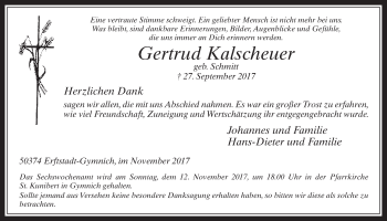 Anzeige von Gertrud Kalscheuer von  Werbepost 