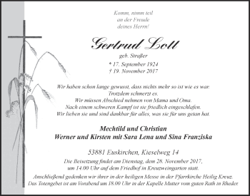 Anzeige von Gertrud Lott von  Blickpunkt Euskirchen 