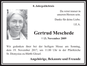 Anzeige von Gertrud Meschede von  Sonntags-Post 
