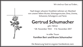 Anzeige von Gertrud Schumacher von  Lokalanzeiger 