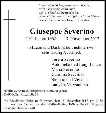 Anzeige von Giuseppe Severino von Kölner Stadt-Anzeiger / Kölnische Rundschau / Express