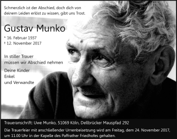 Anzeige von Gustav Munko von  Bergisches Sonntagsblatt 