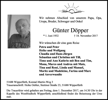 Anzeige von Günter Döpp von Kölner Stadt-Anzeiger / Kölnische Rundschau / Express