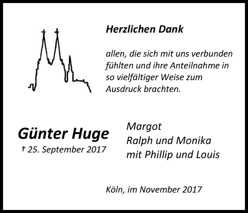  Traueranzeige für Günter Huge vom 11.11.2017 aus Kölner Stadt-Anzeiger / Kölnische Rundschau / Express