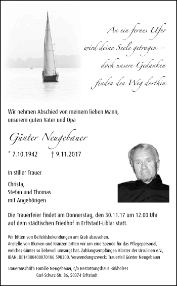 Anzeige von Günter Neugebauer von Kölner Stadt-Anzeiger / Kölnische Rundschau / Express