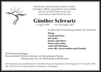 Anzeige von Günther Schwartz von  Werbepost 