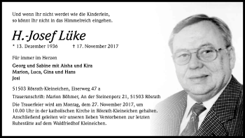 Anzeige von H.-Josef Lüke von Kölner Stadt-Anzeiger / Kölnische Rundschau / Express