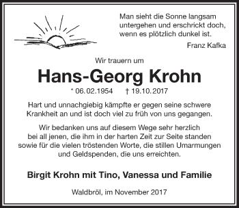 Anzeige von Hans-Georg Krohn von  Lokalanzeiger 