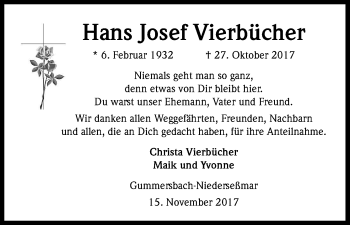 Anzeige von Hans-Josef Vierbücher von Kölner Stadt-Anzeiger / Kölnische Rundschau / Express