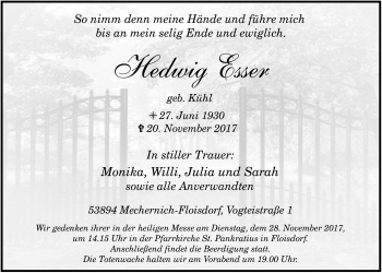 Anzeige von Hedwig Esser von  Blickpunkt Euskirchen 