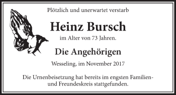 Anzeige von Heinz Bursch von  Schlossbote/Werbekurier 