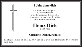 Anzeige von Heinz Dick von  Schaufenster/Blickpunkt 