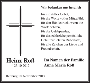 Anzeige von Heinz Roß von  Sonntags-Post 