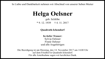Anzeige von Helga Oelsner von Kölner Stadt-Anzeiger / Kölnische Rundschau / Express