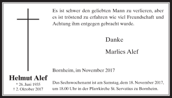 Anzeige von Helmut Alef von  Schaufenster/Blickpunkt 