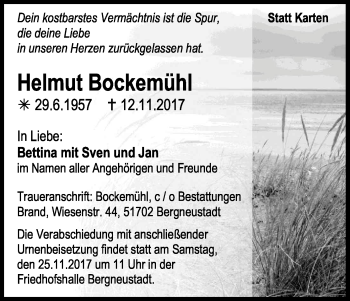 Anzeige von Helmut Bockemühl von Kölner Stadt-Anzeiger / Kölnische Rundschau / Express