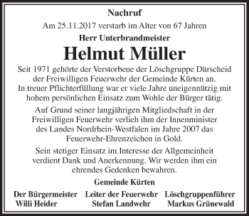 Anzeige von Helmut Müller von  Bergisches Handelsblatt 