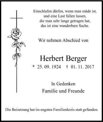 Anzeige von Herbert Berger von Kölner Stadt-Anzeiger / Kölnische Rundschau / Express