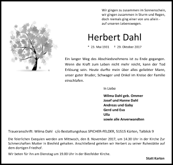 Anzeige von Herbert Dahl von Kölner Stadt-Anzeiger / Kölnische Rundschau / Express