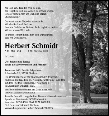 Anzeige von Herbert Schmidt von Kölner Stadt-Anzeiger / Kölnische Rundschau / Express